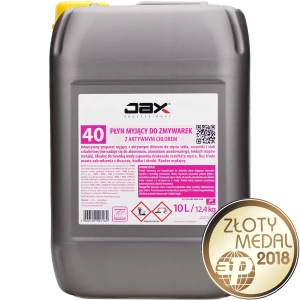 PŁYN DO MASZYNOWEGO MYCIA NACZYŃ, ZAWIERA AKTYWNY CHLOR 10L - JAX PROFESSIONAL 40 